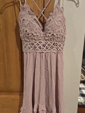 Lace Bodice Mini Dress in Dusty Pink